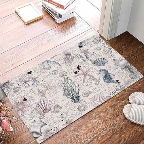 Doormat Indoor Home Decor Door Mat Coastal Beach Floor Rugs for Kitchen Bathroom Nautical Summer Starfish Coral Vintage Funny Welcome Mat 17x30 Inch.