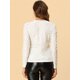 thumbnail image 5 of Blusa de Manga Larga Allegra K Cuello En V Terciopelo Con Estrellas Brillantes Doradas Blanco XS, 5 of 6