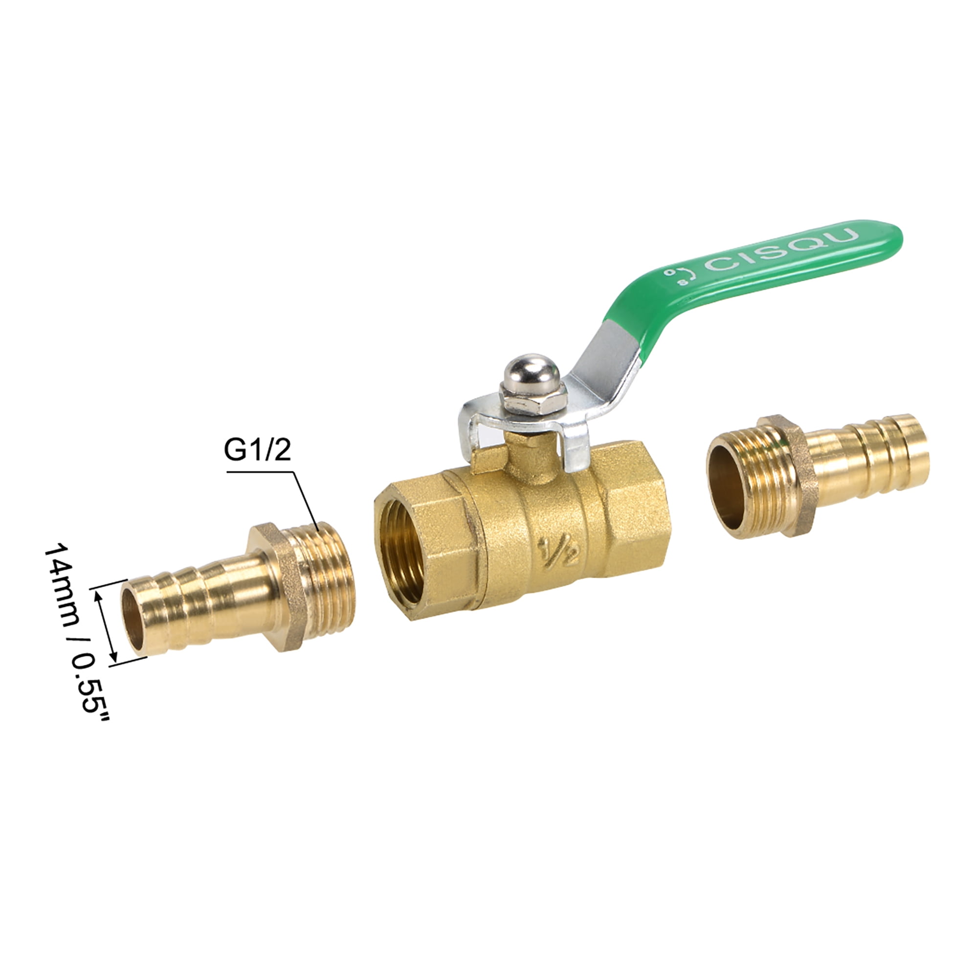 14mm Pipe ID hose Barb Brass Ball Valve Fitting Green Lever Handle Water Air L10 