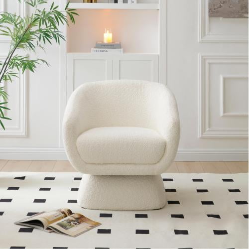 YINGYING Boucle swivel Chair, Modern Upholstered Barrel Armchair with Solid Wood Frame, Modern Leisure Barrel Chair for Living Room, Bedroom