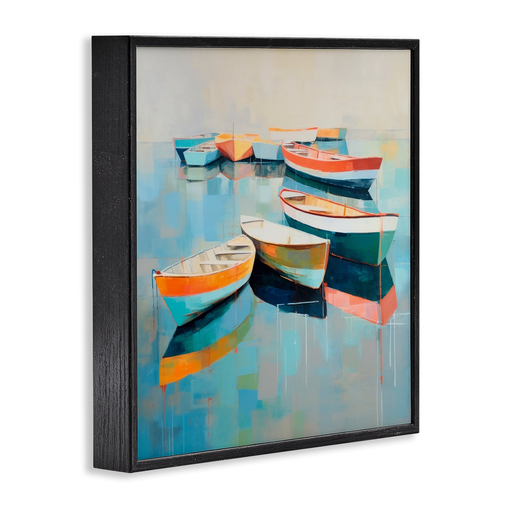 Stupell Industries Boats on Shoreline Transportation Painting Black Framed Art Print Wall Art, 24 x 24