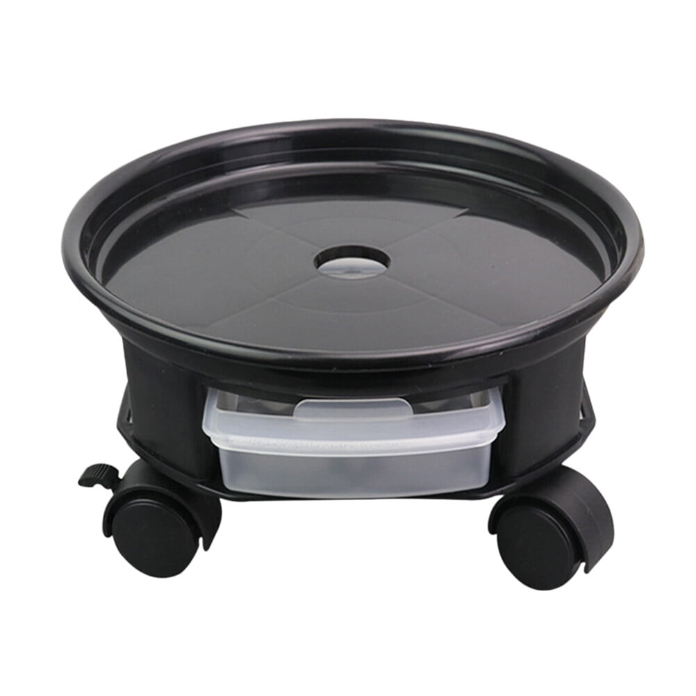 30cm Round Flower Pot Trays Removable Universal Bottom Wheel Foundation Plant Flower Pot Base with Storage Drawer for Home (Black)