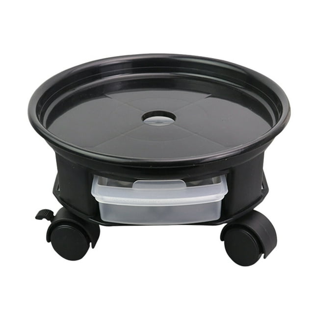 Plateaux Ronds pour Pots de Fleurs de 27 cm, Amovibles, Universels, Base à Roulettes Inférieure pour Plante, Base de Pot de Fleurs avec Tiroir de Rangement pour la Maison (Noir)
