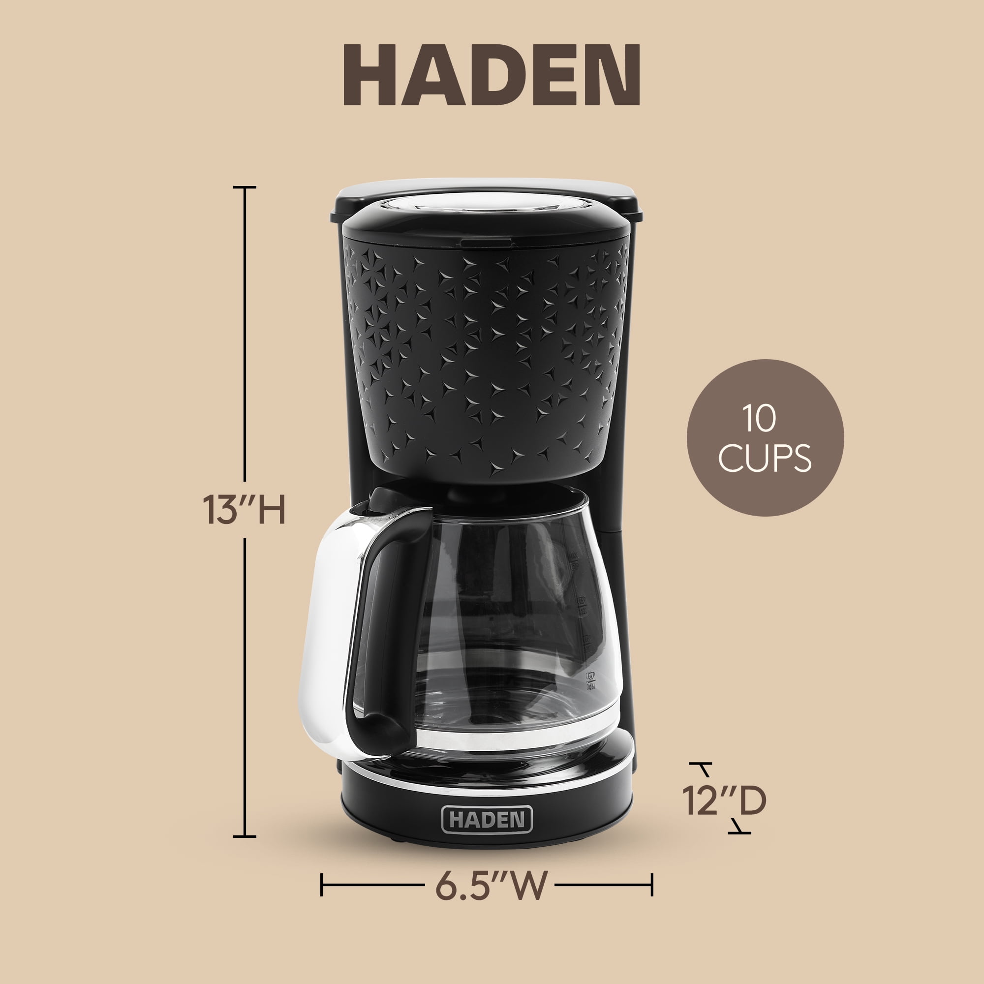 Haden Starbeck Coffee Machine, 10 Cup Auto Coffee Maker, Black & Chrome