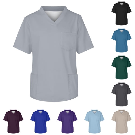 Men's Scrubs Tops Classic Fit V-Neck Short Sleeve Working Nursing Uniform Shirt with Pockets Gray XL