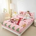 thumbnail image 4 of Manfei Girly Pink Christmas Bed Sheets for Child, Bowknot Monogrammed X King Sheets, Kawaii Xmas Tree Sheet Set, Super Cozy Room Decor, 4pcs, 4 of 7