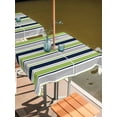 thumbnail image 2 of Outdoor Tablecloth with Umbrella Hole for Patio/Picnic/Party/Camping, Green Gray Striped Waterproof Table Cloth Square Cover Washable, Farmhouse Stripes Modern Abstract Art (54"x 54"), 2 of 8