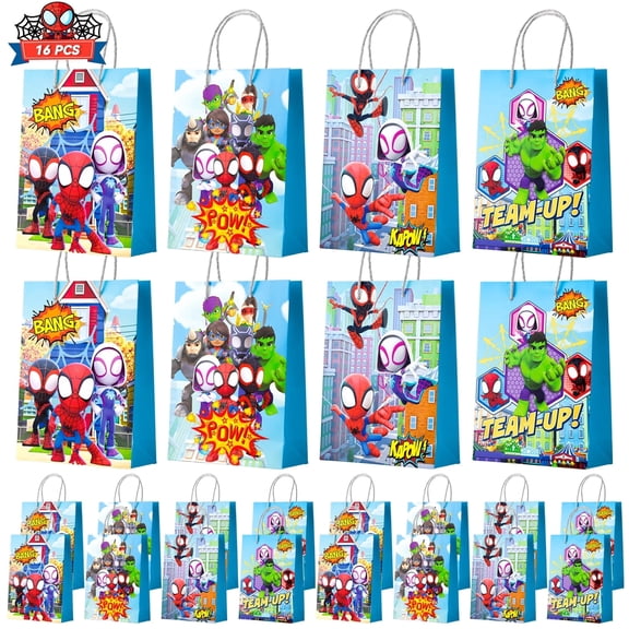 Cartoon Hero Party Favor Bags - 16pcs Cartoon Hero Themed Gift Bags for Birthdays, Celebrations Perfect for Boys/Girls Kids, Goodie Bags, Party Decorations Suppilies