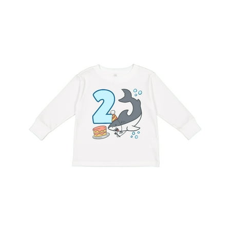 

Inktastic 2nd Birthday Shark with Cake Boys or Girls Long Sleeve Toddler T-Shirt