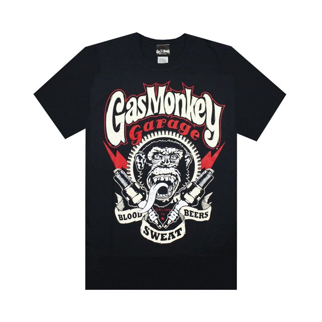 Gas Monkey Garage - Camiseta Blood Sweat and Beers para Hombre (Negro, Blanco, Rojo)