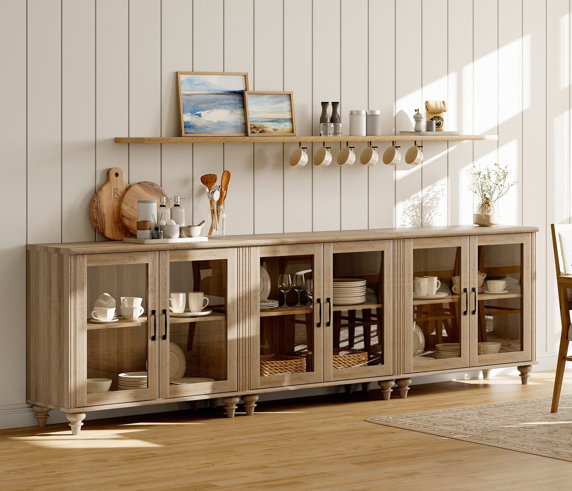 Oak Buffet Cabinet with Glass Door