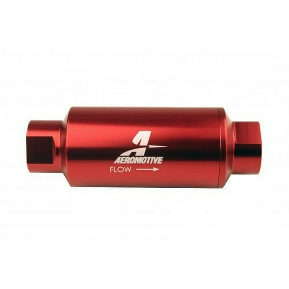 Aeromotive 12340 Filter, In-Line, 10-Micron Microglass Element, ORB-10 Port, Bright-Dip Red, 2" OD