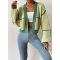 thumbnail image 4 of Women's Long Sleeve Cropped Cardigan, Contrast Color V-Neck Loose Open Front Knit Sweater Kimono Coat, 4 of 7