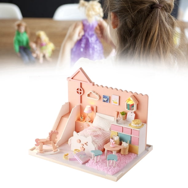 Casa de muñecas de juguete, kit de casa de muñecas de madera, casa de muñecas en miniatura, juguete de ensamblaje, casa de muñecas con muebles, claridad notable