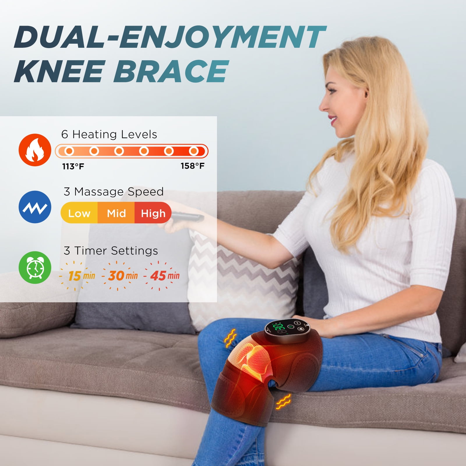 Flaremore Heated Knee Massager,Vibration Knee Heating Pad,Cordless Shoulder Heating Pads Elbow Brace 3 in 1 with 6 Heat Level 3 Vibration for Joint Discomfort Stress Relief,Gift for Men Womem,1PC