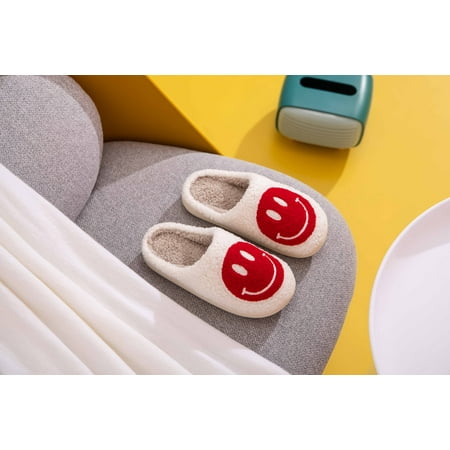

Smiley Face Women Fur Slipper (White-Red X-Large)