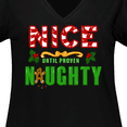 thumbnail image 4 of Inktastic Nice Until Proven Naughty with Holly and Gingerbread Man Women's Plus Size V-Neck T-Shirt, 4 of 5