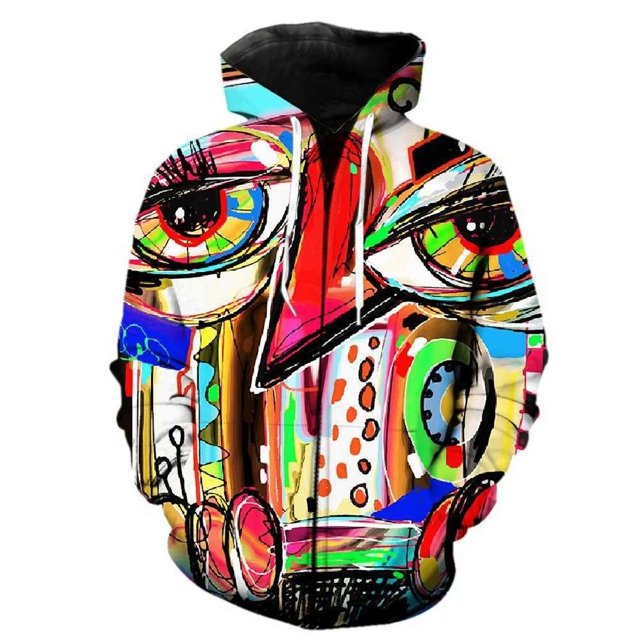 Sudadera con capucha y cremallera para hombre, con estampado 3D de grafiti artístico, diseño abstracto colorido, informal, de gran tamaño, estilo Harajuku urbano