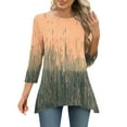 thumbnail image 4 of CYMMPU 3/4 Sleeve Blouses for Women Dressy Casual Loose Fit Spring Tops Floral Printed Crew Neck Tunic Tops Fall Fashion Shirts Flare Hem Hide Belly Tops to Wear with Leggings T-Shirts Khaki M, 4 of 7