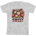 thumbnail image 3 of Sweet Strawberries Youth Heather Gray Crew Neck Short Sleeve Tee-XS, 3 of 4
