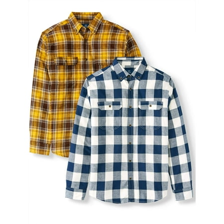 George Men's and Big & Tall Long Sleeve Flannel Shirt 2 Pack, up to size