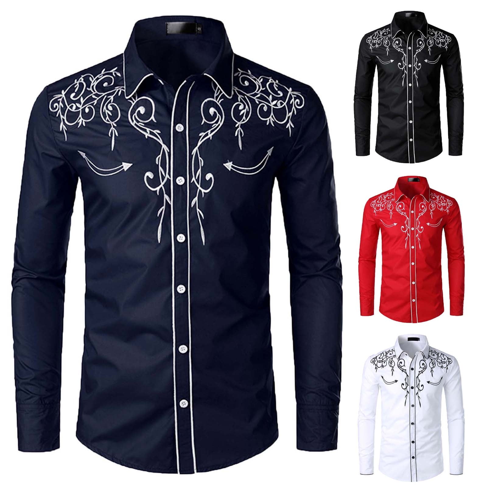 Men's Western Cowboy Shirts Long Sleeve Slim Fit Floral