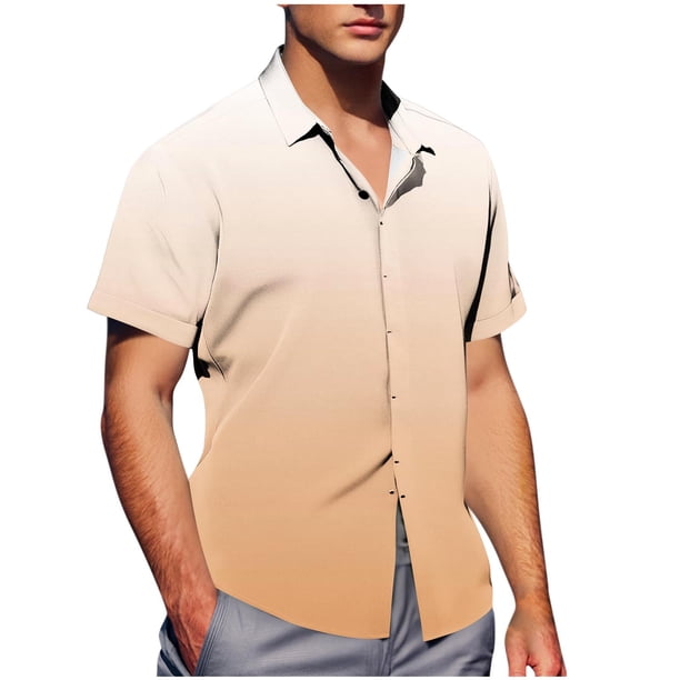 Mens Casual de Manga Corta Botón Abajo Camisas de Impresión Turndown Cuello Botón Camisa Poliéster, Moda de Verano Superior para Hombres Al Aire Libre