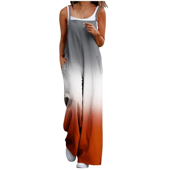 Wdfiry Womens Gradient Color Wide Leg Jumpsuit Dungarees Bib Casual Overalls Pants Clearance
