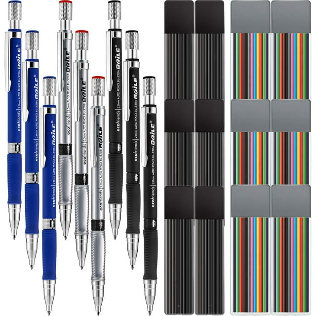 JOVITEC 21 Pieces 2.0 mm Mechanical Pencil Set, 9 Pieces Automatic Pencils 12 2 mm Mechanical Pencil Colored Refills (Color and Black) for School Students Writing Draft Drawing, Painter Art Sketching