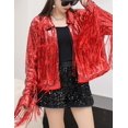 thumbnail image 3 of LinYooLi Veste à Paillettes à Franges pour Femmes, Manches Longues, Rétro, Réfléchissante, 3 of 3
