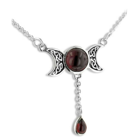 Triple Knot - Sterling Silver Celtic Knot Triple Moon Phases Genuine Garnet 17
