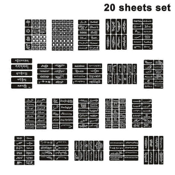 20 Sheets Henna Tattoo Stencils Temporary Tattoo Reusable Stickers