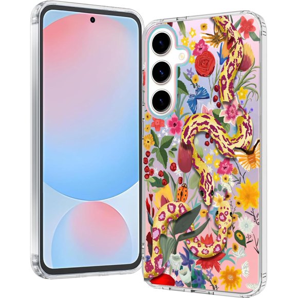 SHILIU-for Samsung Galaxy S25 Plus Case: Clear Matte Cute Flowers Floral Design for Girls Women Slim Soft TPU Bumper Shockproof Silicone Cell Phone Cover S25+ (Snake)