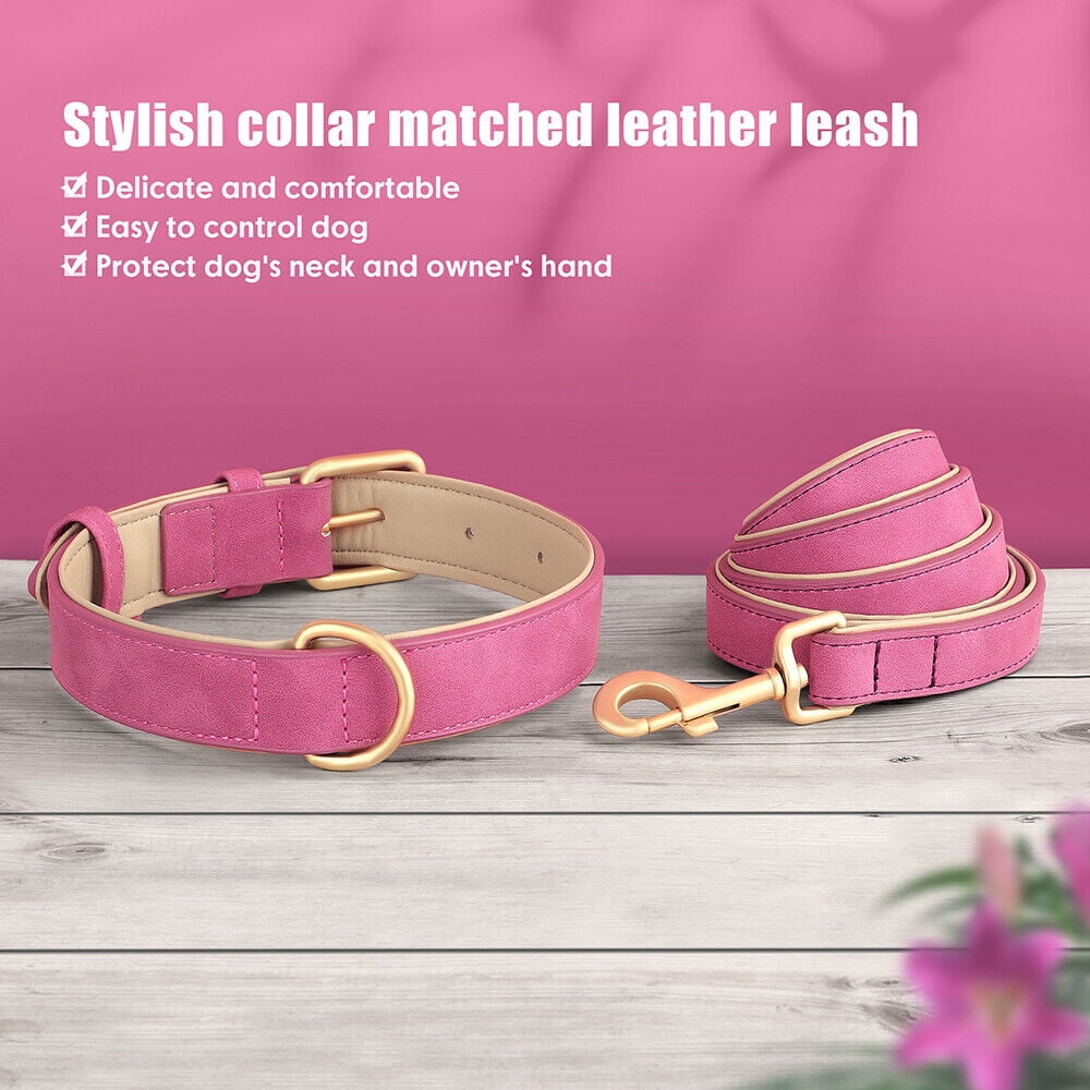 Pet Artist PU Leather Dog Collar and Leash set Soft Padded Adjustable for Pets S-XL