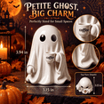 thumbnail image 2 of Halloween Ghost Figurine Holding Coffee Cup, Cute Spooky Tabletop Resin-Style Ornament for Shelf Mantel Desk Tiered Tray & Coffee Bar Decor, Seasonal Home Accent for Fall Party Displays, 2 of 17