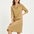 thumbnail image 3 of Guieoi Cotton-Linen Dresses for Women Solid-Color Collared 3/4-Sleeve Dress with Pockets Brown S, 3 of 4