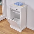 thumbnail image 7 of VECELO 10-13 Gallon Tilt Out Trash Can Cabinet, Wooden Hidden Garbage Recycling Station with Flip Door, Negative Ion-Deodorizing Function, White, 7 of 7