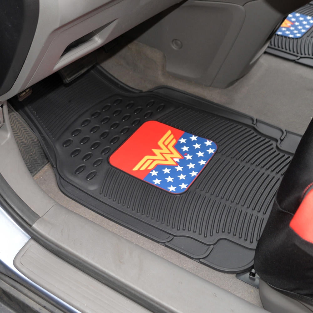 BDK Classic Wonder Woman Superhero Car Floor Mats, Officailly Licensed Warner Bros DC Comics, All Weather Interior Auto Protection, Heavy Duty Rubber Liners for Car Truck Van SUV