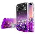 thumbnail image 2 of Cute Liquid Glitter Phone Case Samsung Galaxy S10 Plus/S10+ Case Case w[TPU Screen Protector] Shock Proof Bling Diamond Bumper Girls Women - Clear/Purple, 2 of 5