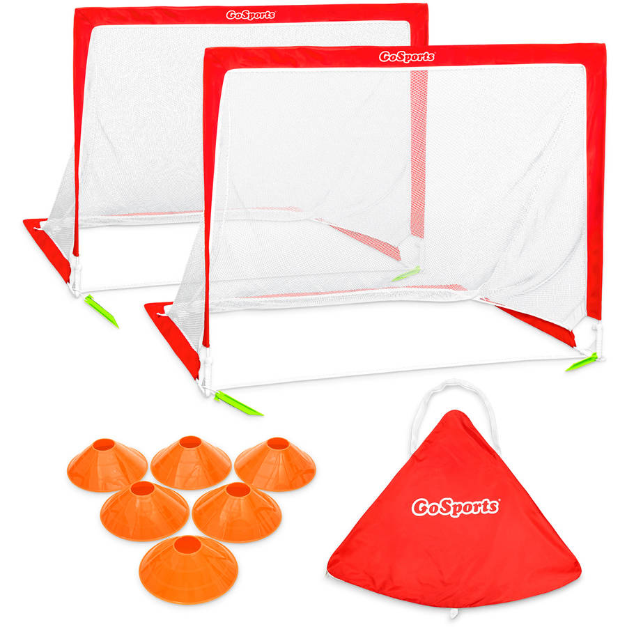 48x32 Inches Foldable Red//Black Goal Set with Carry Bag Includes Mesh Ball Compartment Wiel Pop Up Soccer Goals Set of 2 Portable Kids Soccer Nets for Backyard Training and Team Game