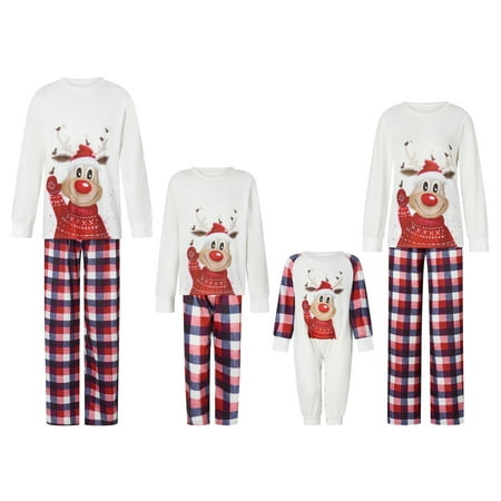 

CAITZR Christmas Pajamas for Family Matching Family Christmas PJs Sets Cute Deer Printed Top Sleepwear