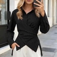 thumbnail image 6 of Ohufall Women Shirt Waist Cinched Button Down Turndown Collar Tops Fashion Casual Elegant Striped Top, 6 of 6