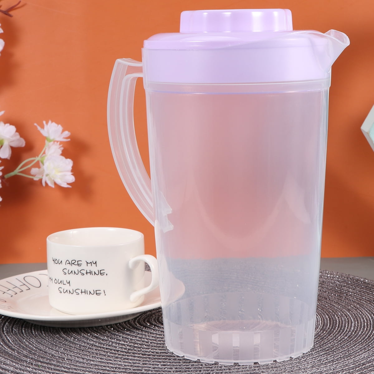1pc Cold Water Pitcher High Temperature Resistant Plastic Beverage Pitcher with Large Capacity for Storage Soy Milk Juice Scented Tea 2L(Purple)