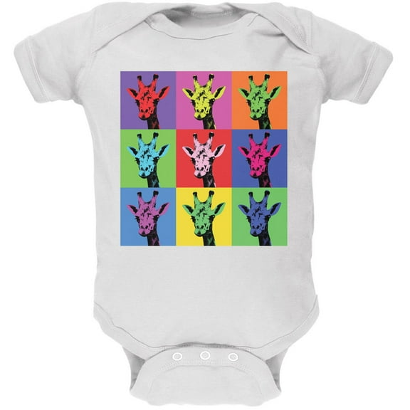 Giraffes Pop Art Repeating Squares White Soft Baby One Piece - 12 month