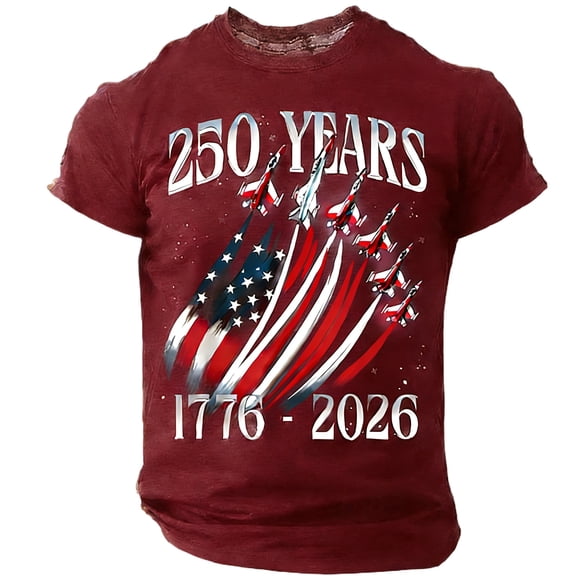 Hearthz 1776-2026 We the People Mens Tee Shirts 250th Anniversary Freedom Shirt 4th of July Patriotic Graphic Tshirts for Men Wine L