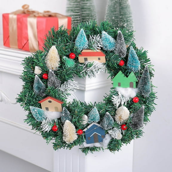 Gcvizuso Christmas Wreath, Christmas Wreaths for Front Door, Luminous Christmas Tree Wreath, Small House Decoration Simulation, Christmas Wreath, Window And Door Decoration