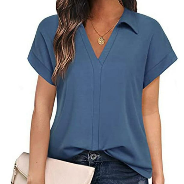 Puntoco moda mujer manga corta blusas con cuello en V media manga suelta top señoras liquidación Puntoco Puntoco-5081