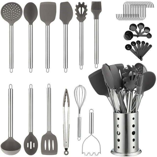 Juego de utensilios de cocina 38 piezas silicona antiadherente espátulas soporte resistente acero inoxidable apto para lavaplatos