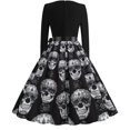 thumbnail image 3 of Vestido de manga larga con estampado de calavera para mujer Vintage de manga larga Halloween, 3 of 5