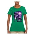 thumbnail image 2 of Fantasy Wolf Howling at The Full Moon Animal Lover Womens Graphic T-Shirt, Kelly, Medium, 2 of 3